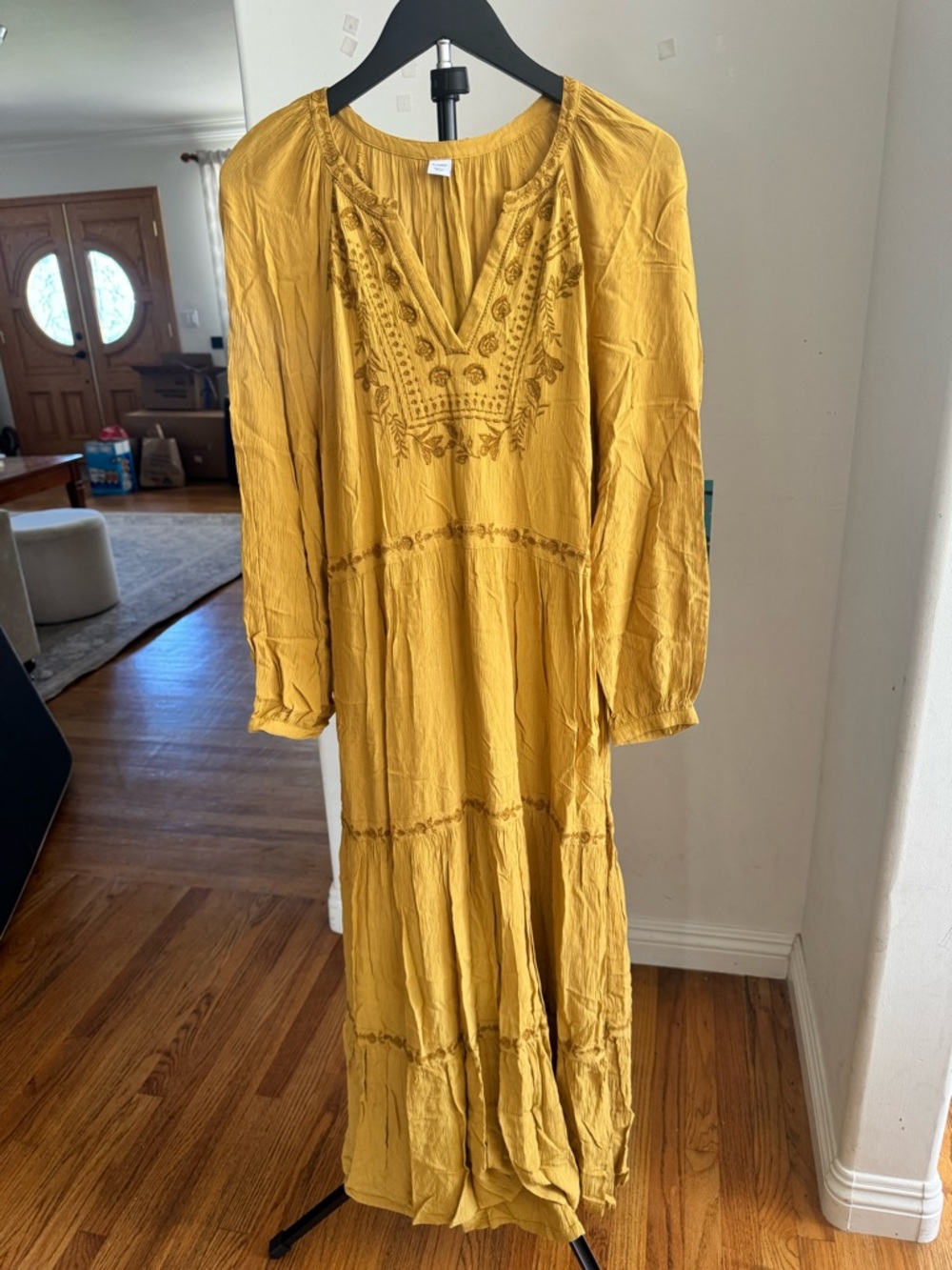 Old Navy Mustard Embroidered V‑Neck Maxi Dress